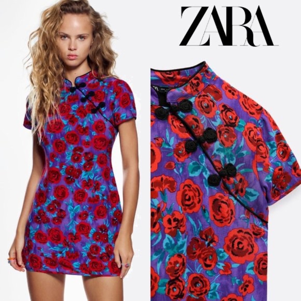 ZARA PRINTED FROG BUTTON DRESS
